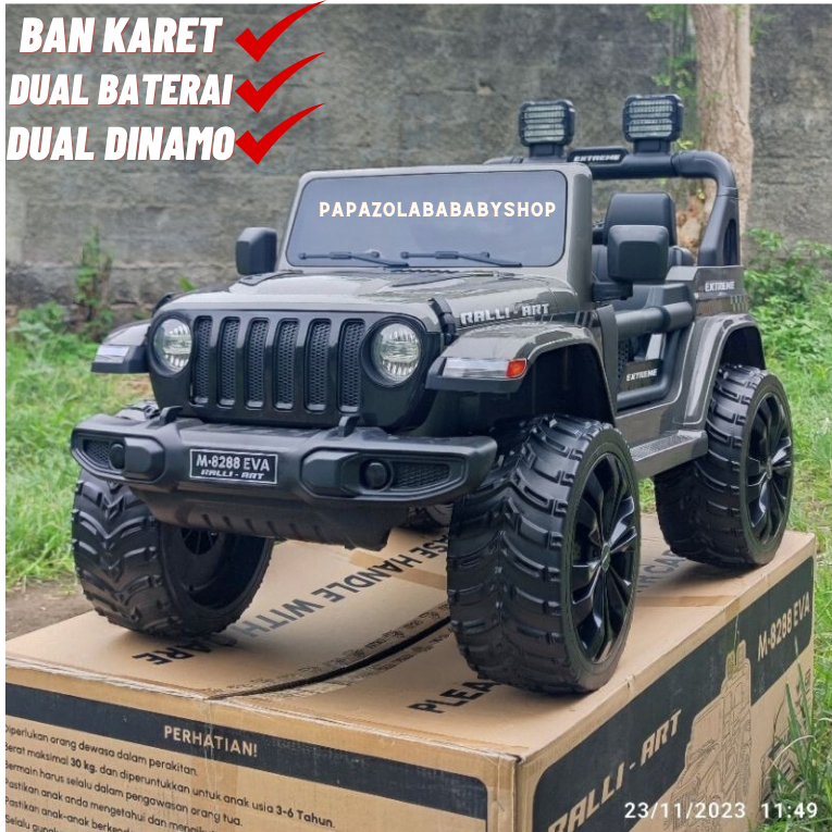 MOBIL MAINAN AKI JEEP RUBIC0N BAN KARET | MOBIL AKI REMOTE CONTROL PMB M 8288