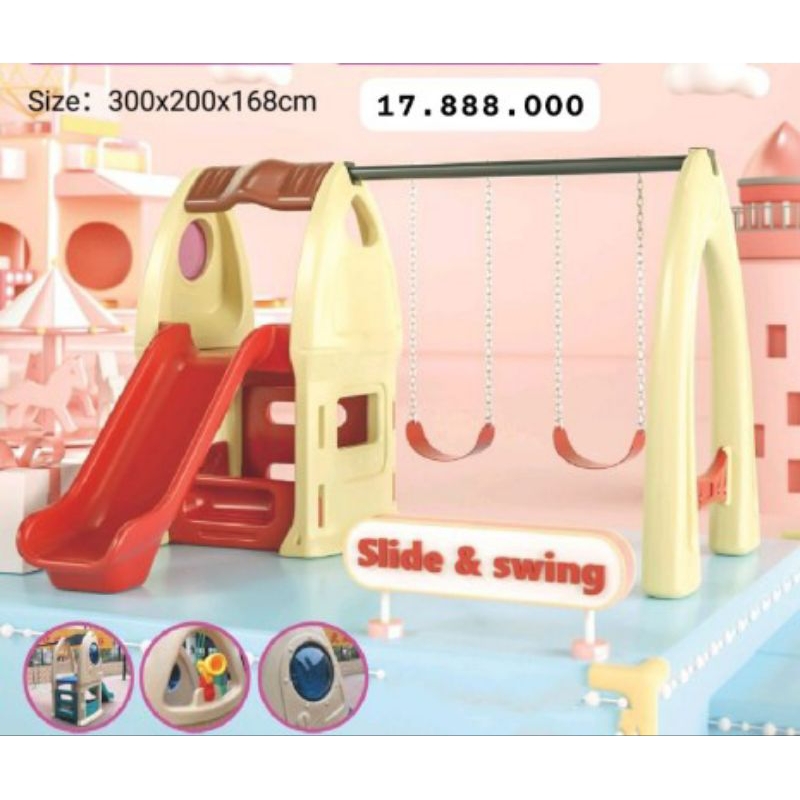 Wahana bermain anak, set ayunan dan perosotan