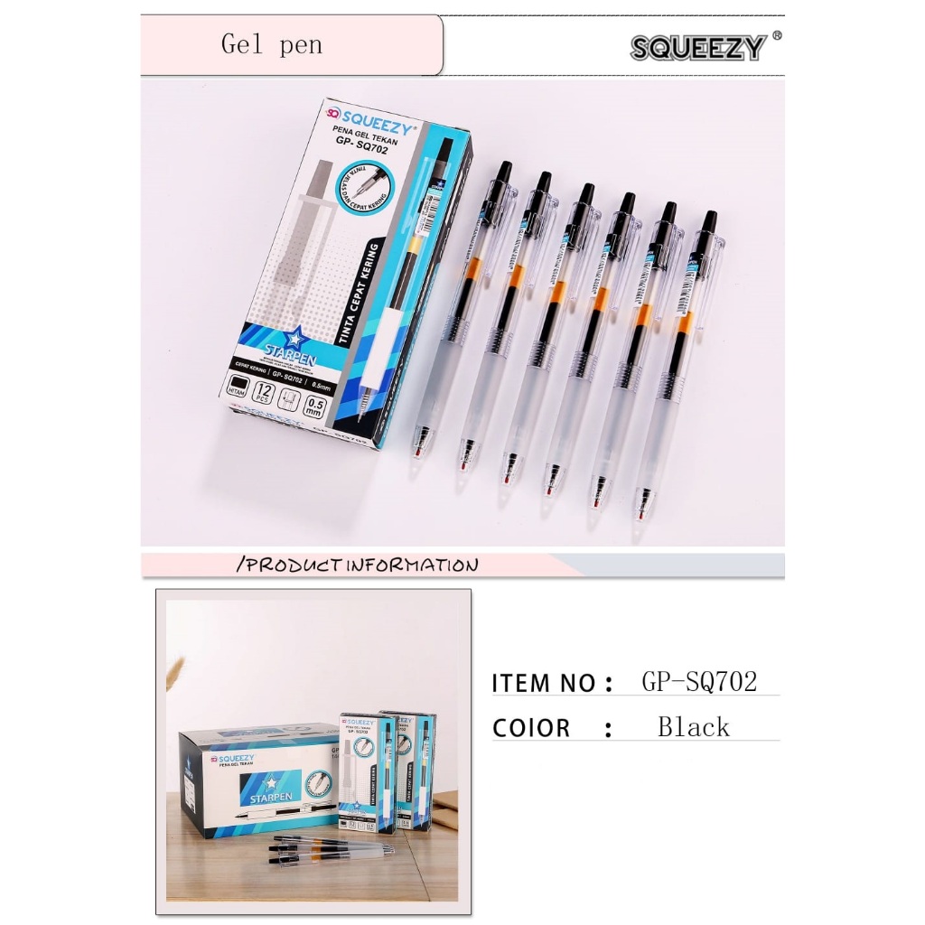 

Pulpen / Pen Gel Cetek Squeezy SQ-702 (1pack isi12)