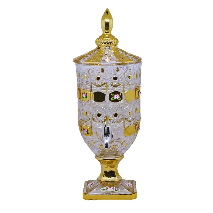Dispenser Kaca / Kan Glass Beverage Jar AB0533LG Golden Flower