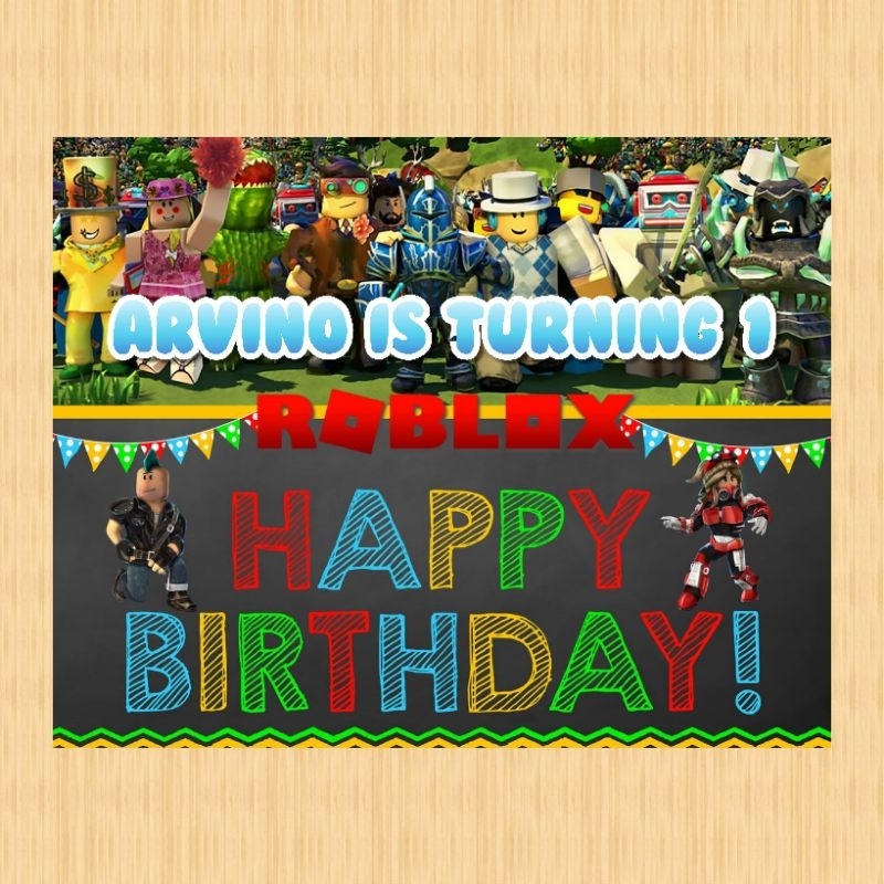 Spanduk ROBLOX banner ROBLOX spanduk banner ultah anak background ROBLOX custom backdrop ulang tahun