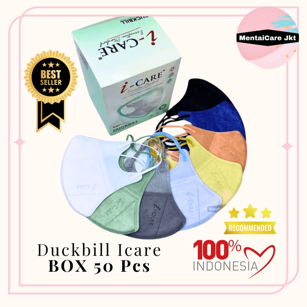 [Harga GROSIR] Masker Medis ICARE Duckbill EMBOS Earloop 4ply BOX isi 50pcs 3D Surgical Mask Duckbil