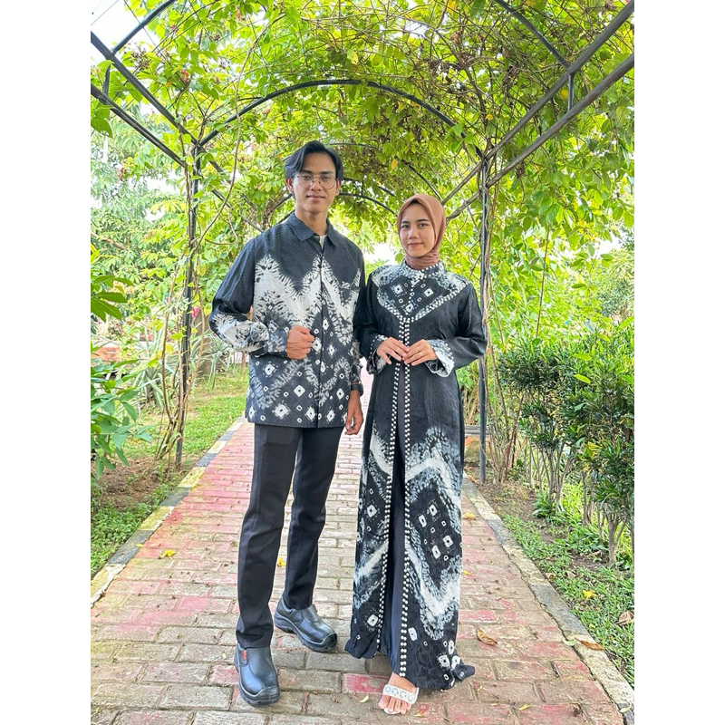 couple gamis jumputan palembang asli tenun bahan viscose premium