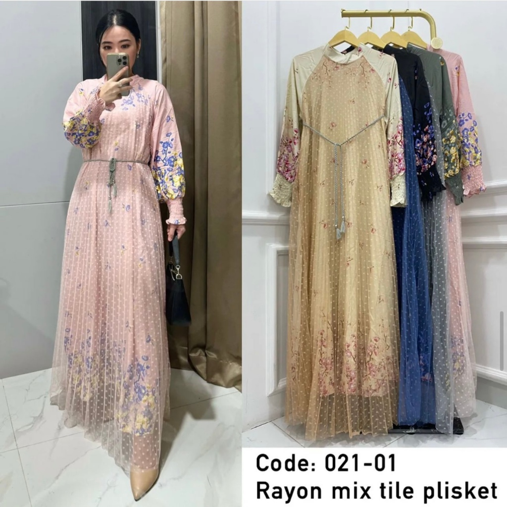 GAMIS RAYON MIX TILE FREE BELT GAMIS LEBARAN EID IDUL MEWAH MURAH PGMTA 021-01