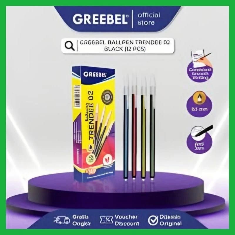 

(isi 12 Pcs) Pulpen Greebel Trendee 02/Bolpoin Pulpen Tinta Hitam Murah