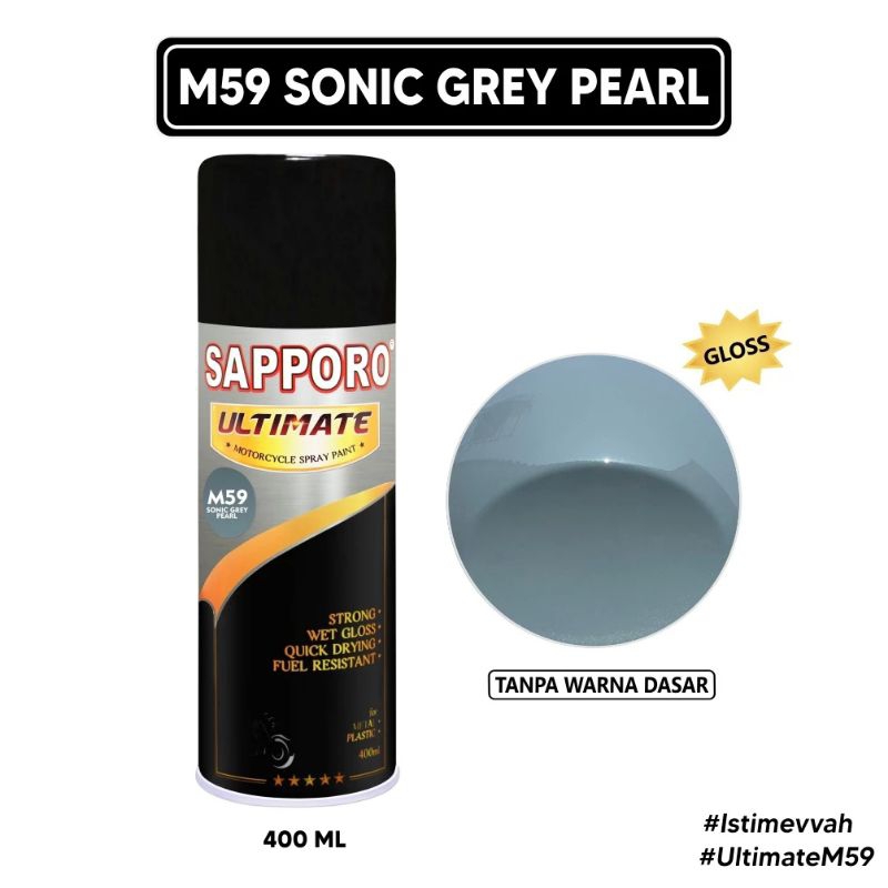 SAPPORO ULTIMATE M59 SONIC GREY PEARL CAT SEMPROT AEROSOL SPRAY PAINT WARNA ABU METALIK saporo tahan
