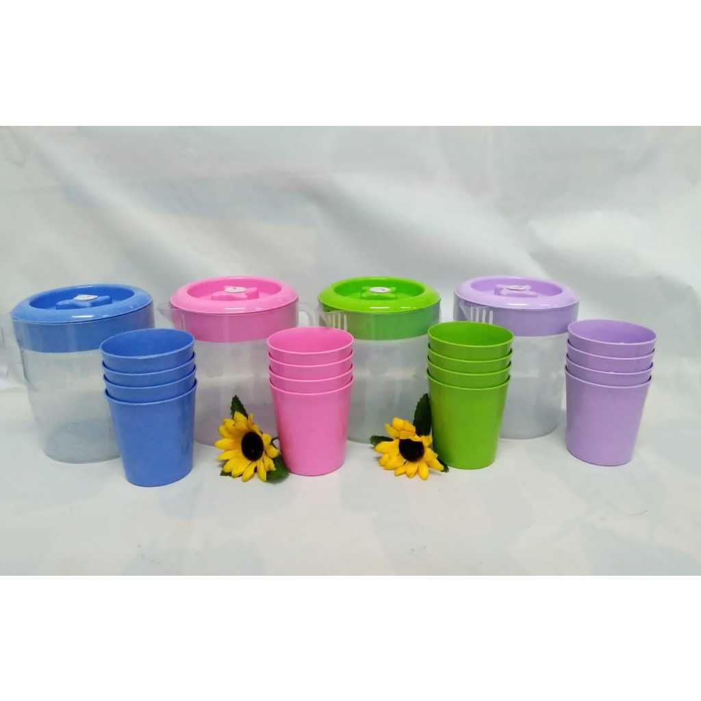 Teko Plastik Set Gelas Mini Warna Cantik