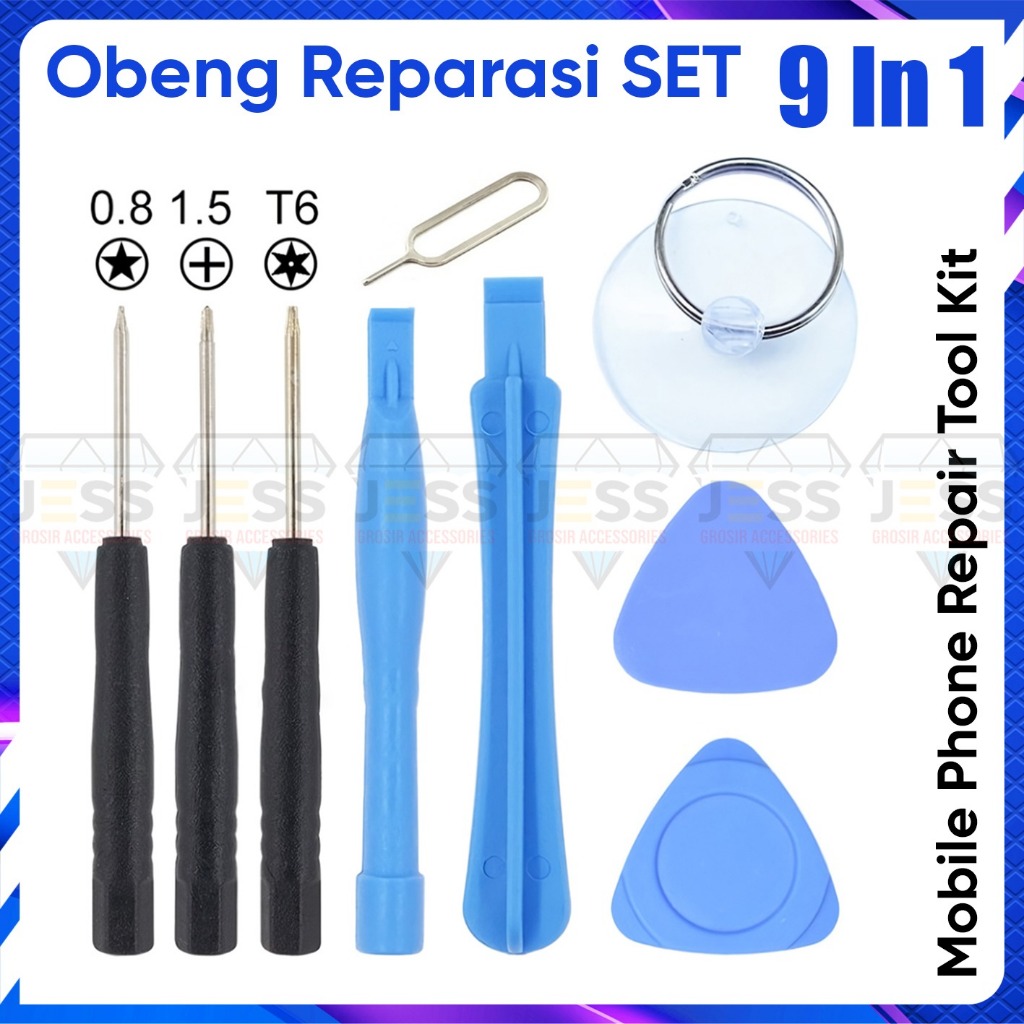 Alat Peralatan Buka LCD HP Dan Ganti baterai Iphone Android Obeng Set & tools repair pembuka 9 in 1