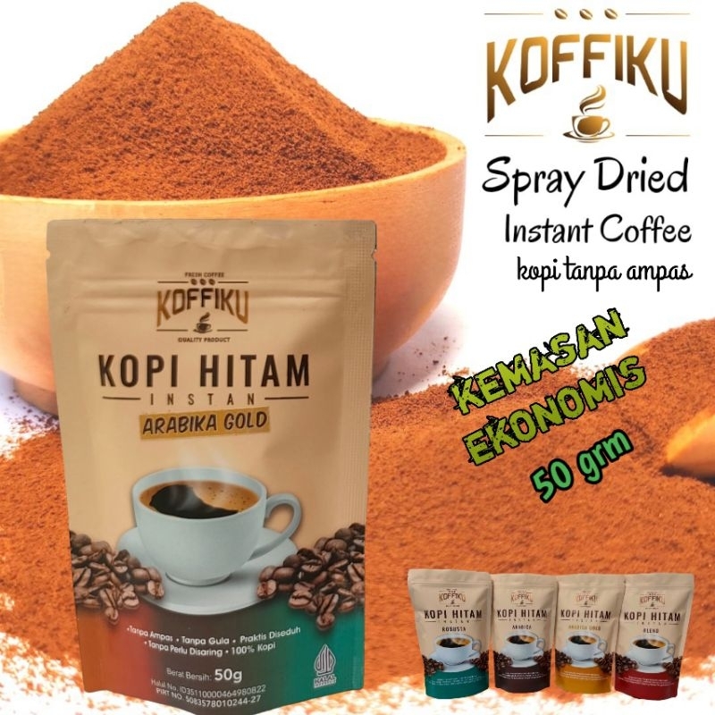 

KOFFIKU Arabica Gold kopi hitam instan tanpa ampas kemasan 50 grm