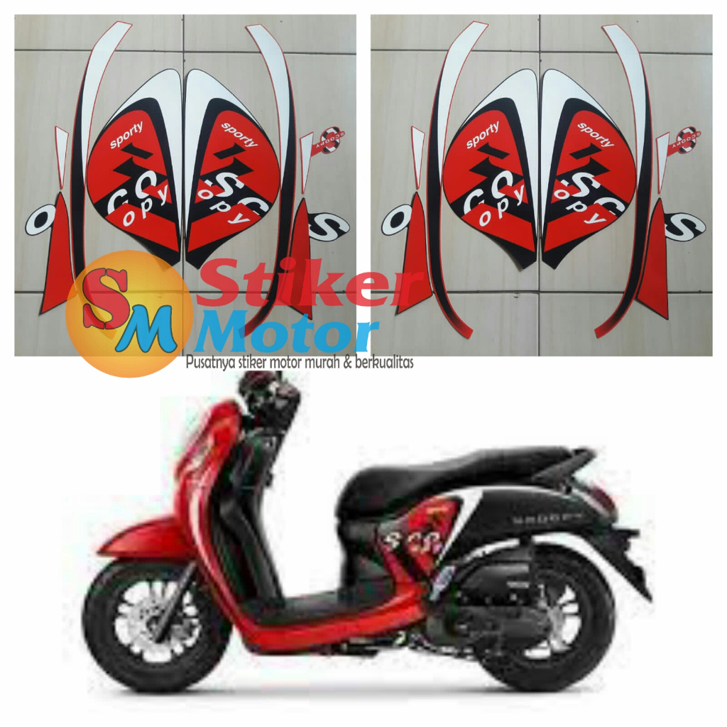 STRIPING STICKER LIS LES POLET BODY MOTOR SCOOPY SPORTY 2021 HITAM-MERAH