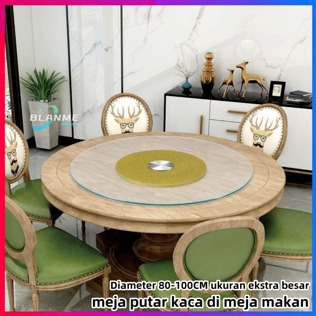 Meja putar bahan kaca di meja makan 80-100CM ukuran besar kaca tempered glass bisa putar untuk ruang