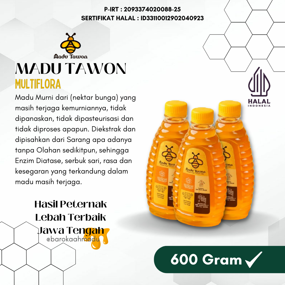 

Madu Asli 100% - Madu Murni Nektar Multiflora 600Gr - Pure Natural Raw Honey | Madu Tawon | HALAL - DINKES