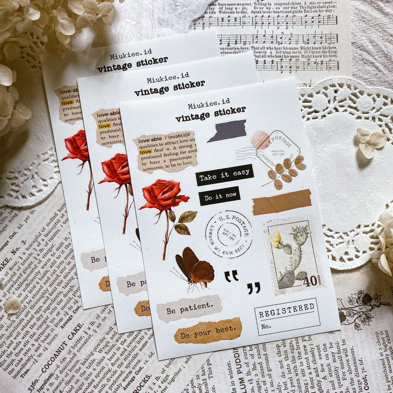 

[MIUKIEE] 1Pcs VINTAGE STICKER SHEET for Journaling DIY