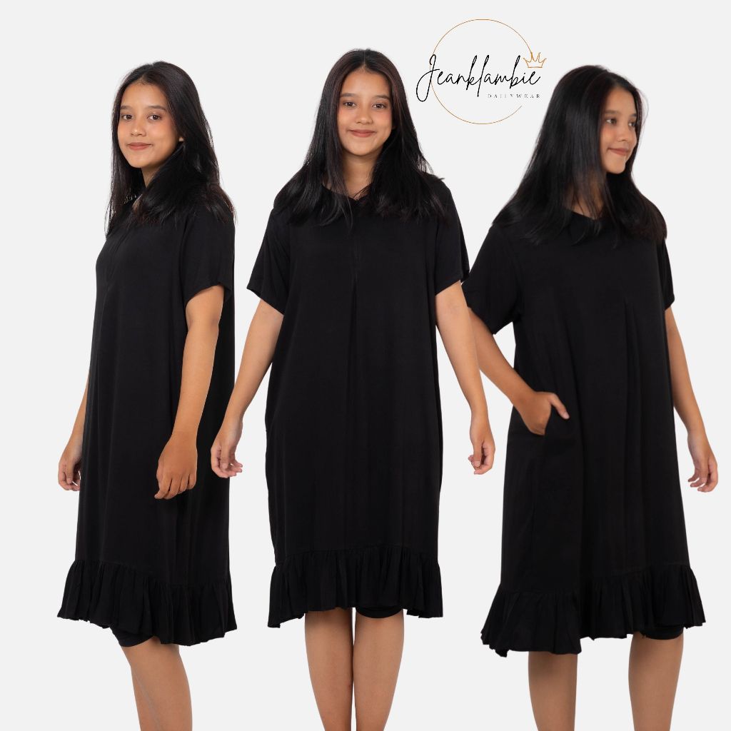 JEANKLAMBIE daster polos wanita RAYON TWILL LENGAN pendek  HITAM