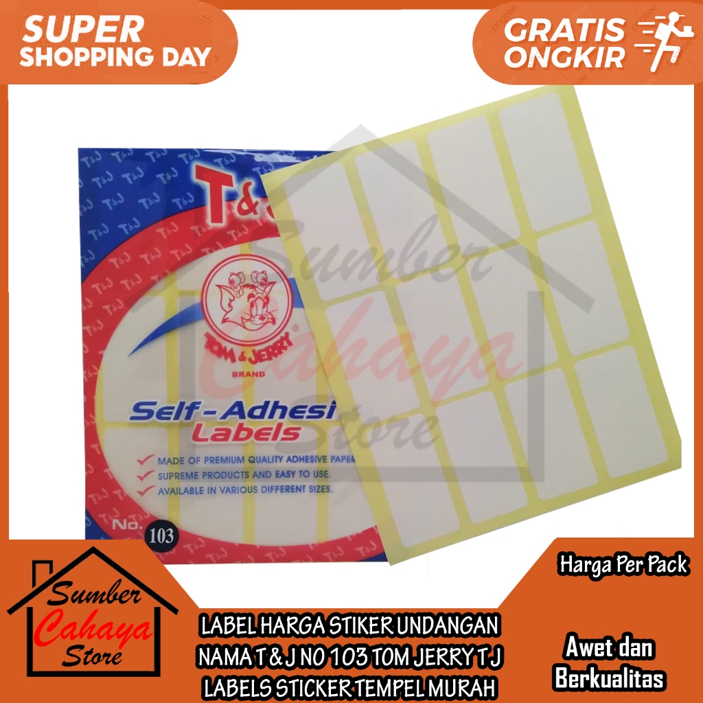 

LABEL HARGA T & J NO 103 STIKER UNDANGAN NAMA TJ TOM JERRY ISI 10 LEMBAR LABELS STICKER TEMPEL MURAH PEREKAT NOTE TIPE EX TIPEX KERTAS NEMPEL LEBEL LEBELS POLOS TULIS TEMPELAN ALAT PERLENGKAPAN STATIONERY FOTOCOPY