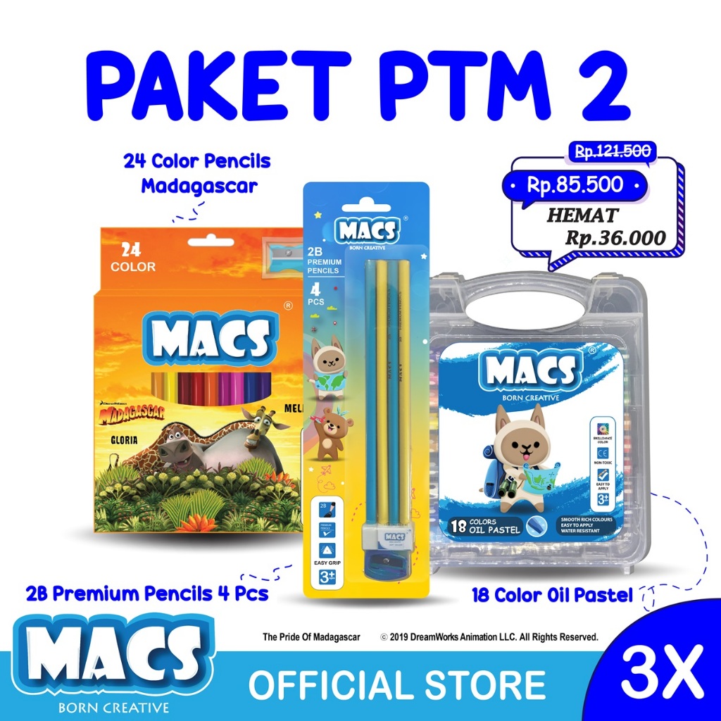 

Paket PTM2 MACS Pensil 2B Pensil Warna Crayon