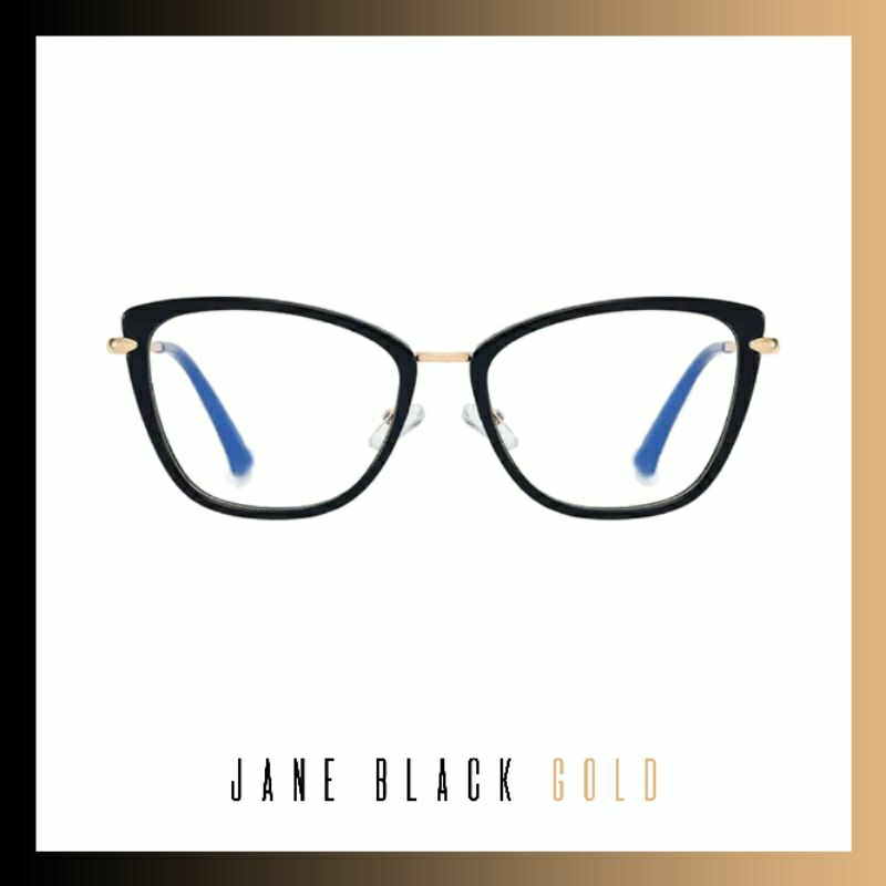 Frame Kacamata fashion Wanita cat eye Black Gold Jane