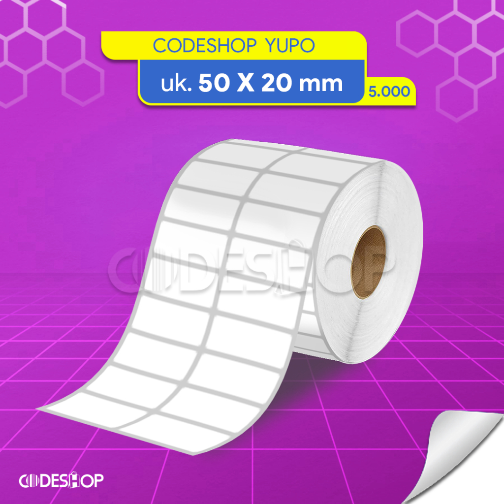 

Label Yupo 50x20mm / 50x20 / 50 x 20 mm 2 Line Isi 5000 Pcs Anti Sobek