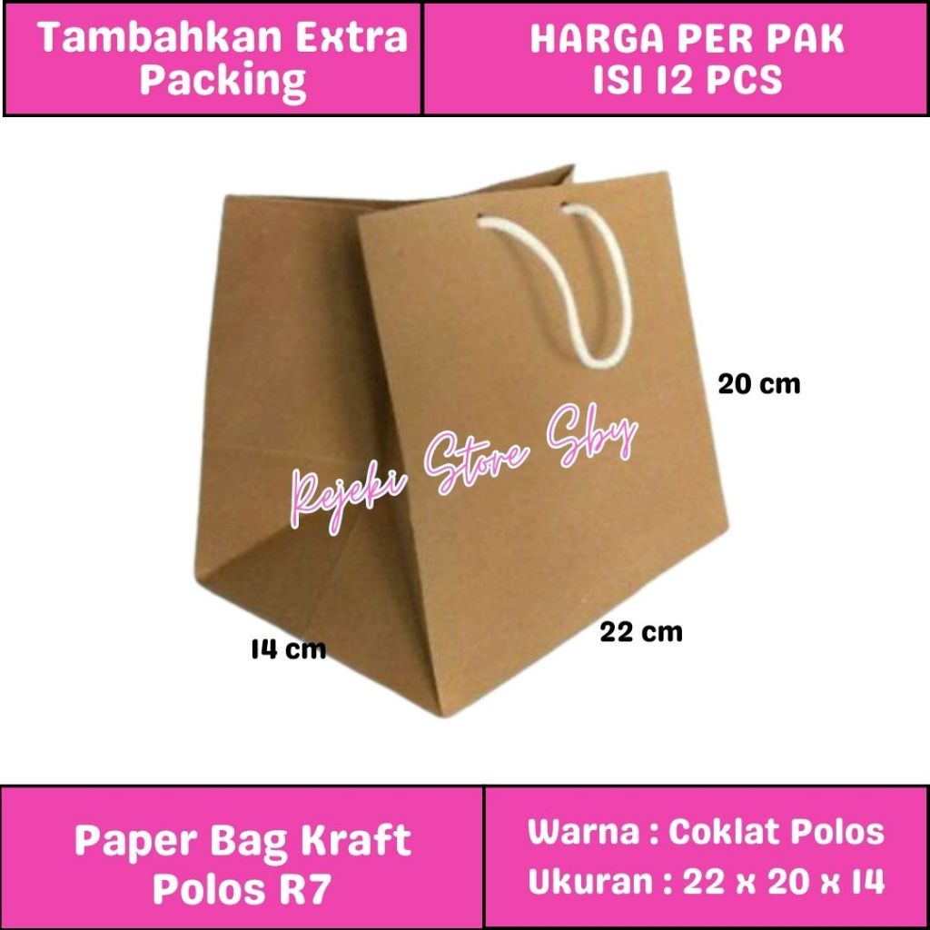 

(12 Pcs) Paper Bag R7 Kraft Polos 22x14x20 cm | Tas Kertas / Tas Dus Kue / Tas Souvenir