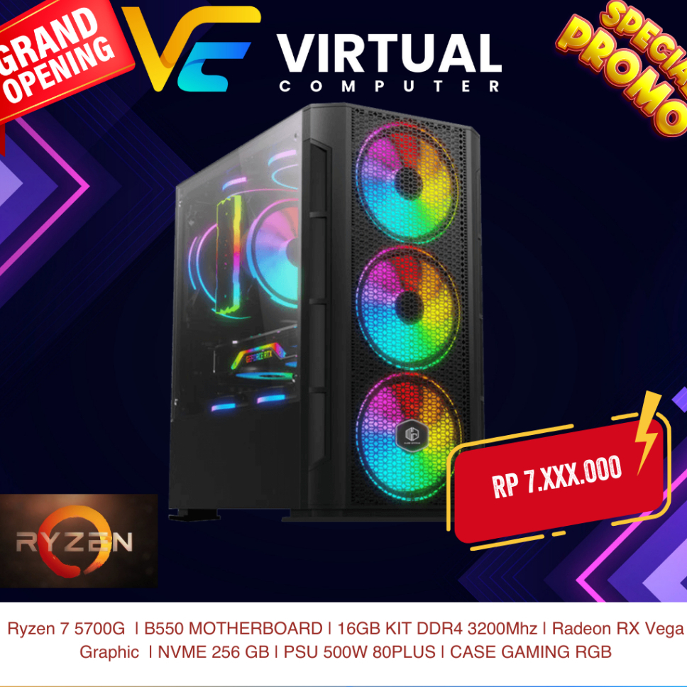 PC Rakitan Gaming Ryzen 7 5700G | NVME 256GB | RX VEGA | 16GB DDR4 NEW