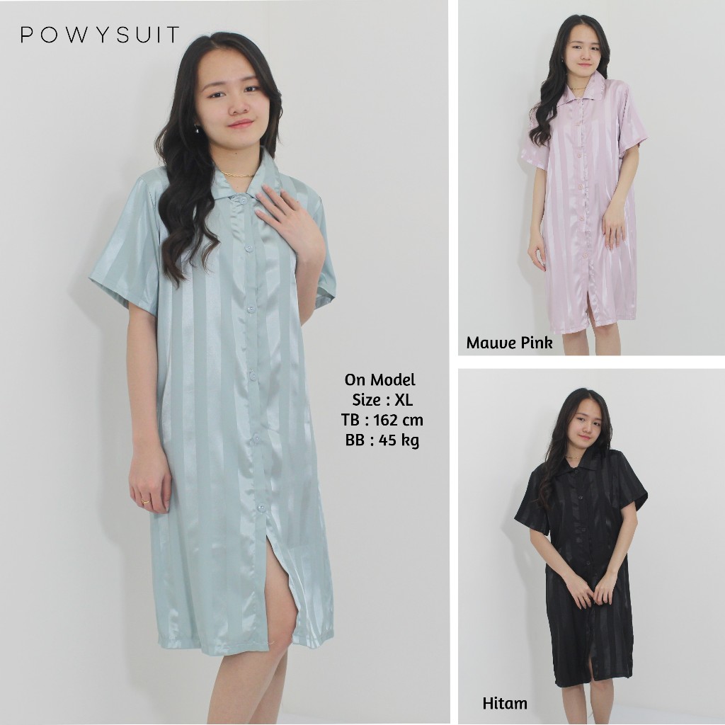 GN Laurencia Daster Powysuit Dress Wanita Satin Dewasa Motif Kancing Baju Tidur Dress Busui