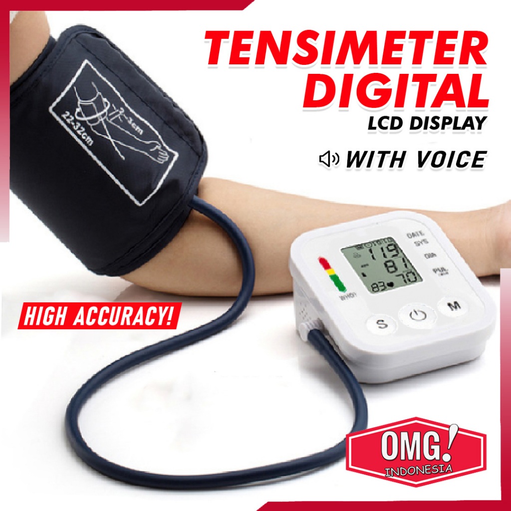 TENSIMETER DIGITAL Alat Ukur Tekanan Tensi Darah Elektrik LCD Display Pengukur Otomatis Tensi BLOOD 