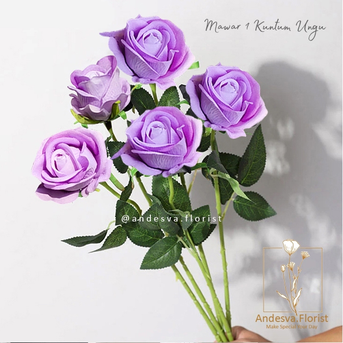 Bunga Mawar Ungu 1 Tangkai / Bunga Plastik Tanaman Hias Artificial Mawar Ungu 1 Kuntum