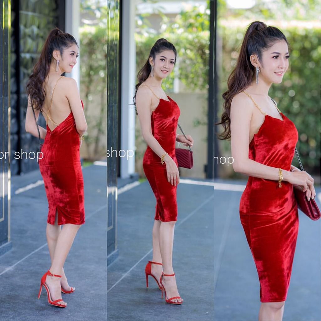 Ilona - Yovana Dress Bludru Tali Rantai Silang 806