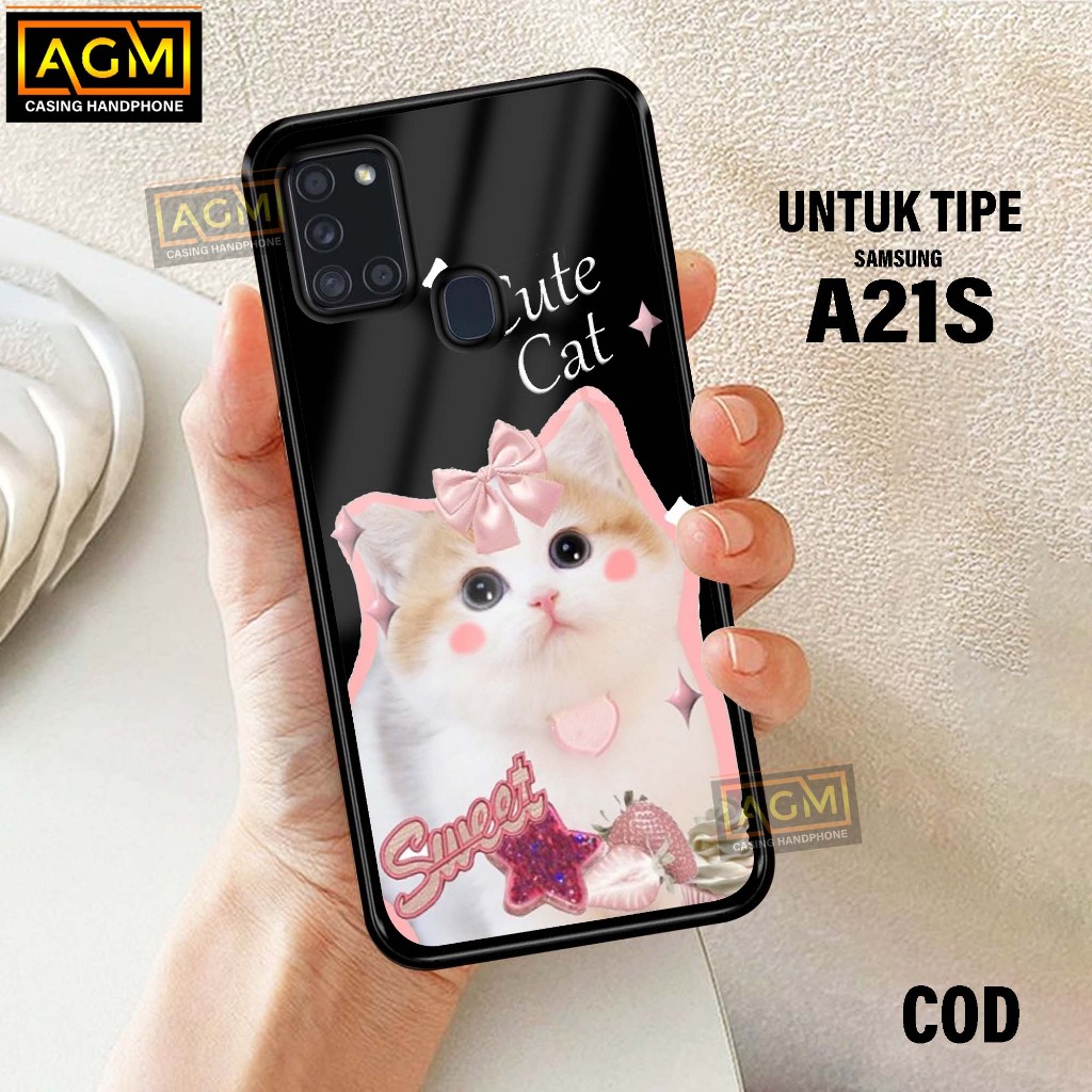 Case Samsung A21S - New Case Glossy casing Hp Samsung A21S [Motif CUTE CAT] - AGM Case softcase glas