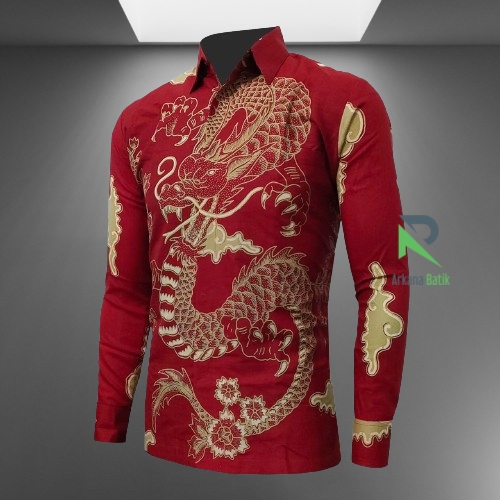 (NEW) BATIK SLIMFIT Tirto Motif RED DRAGON (NAGA MERAH) Premium Kemeja Batik Baju Pria
