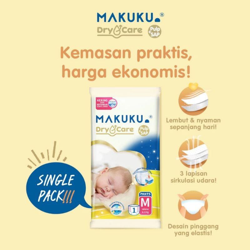 Pampers Makuku Drycare Single Pack Harga Satuan Per Pcs Ukuran M L Diapers Murah Makuku