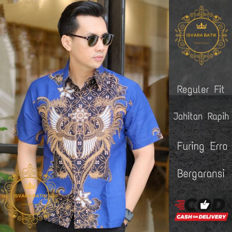 Batik pria lengan pendek warna biru kemeja batik lengan panjang BIRAWA BIRU atasan batik pria lengan