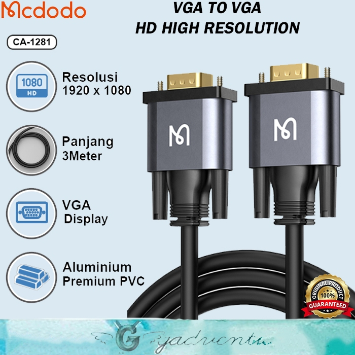 Mcdodo Ca-127 Kabel Hdmi To VGA / Hdmi to Hdmi / VGA to VGA Hd 4k 8k Display Cable Converter Audio Video Ps4 Pc Laptop Komputer Sambungan Layar Monitor Premium Nylon Braided-VGA To VGA 3M