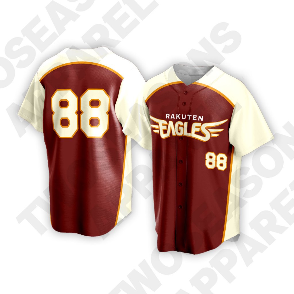 Kaos Baju Dewasa Jersey Baseball Rakuten Eagles Maroon Vintage Edition Custom Full Print