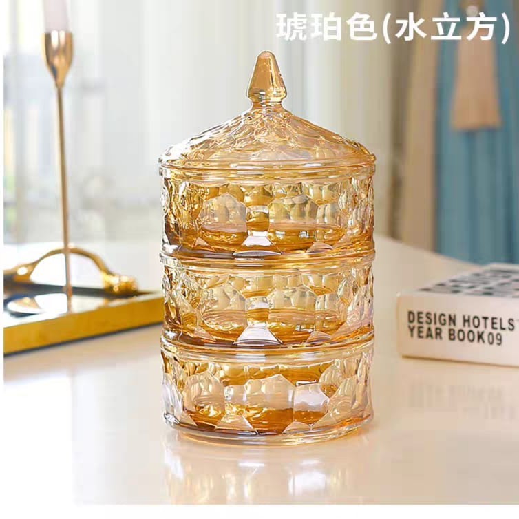 QUEENS - Toples Lebaran Mewah Snack  Crystal Diamond Canister Candy Jar 3 Tingkat