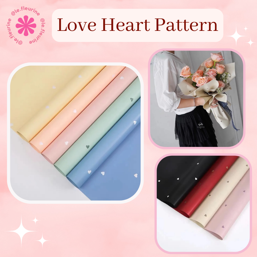 

Flower Wrapping Paper Mini Love Heart Pattern Cellophane Kertas Buket Motif Kotak Plaid Pop Up Color Bicolor White Glossy Waterproof Kertas Bungkus Bunga