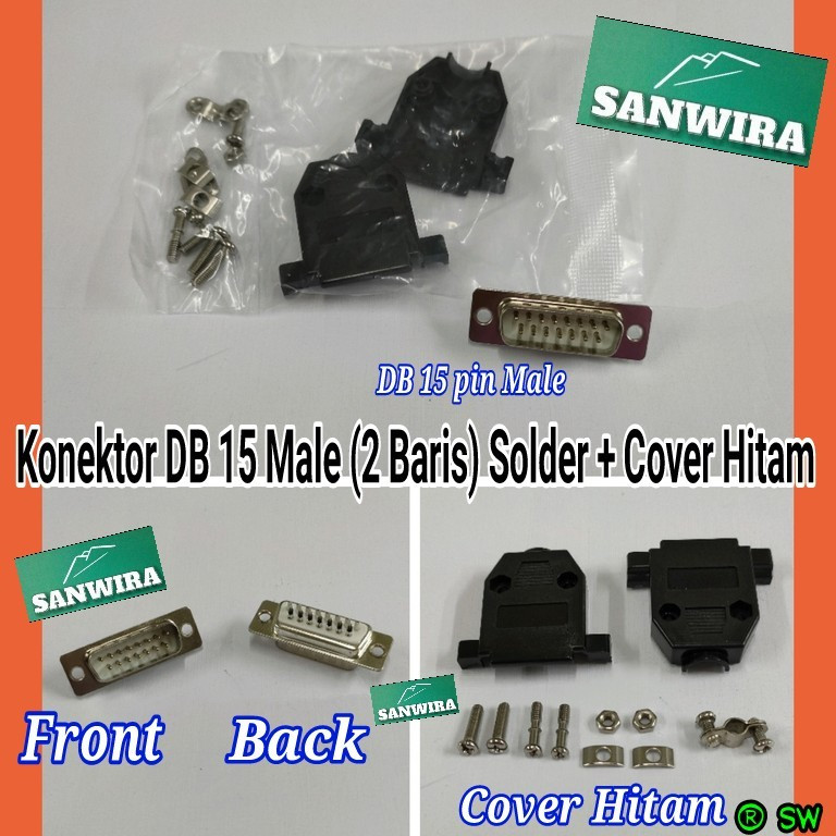 Konektor DB 15 MALE 2 baris cover hitam plastik / Konektor DB15 Male 2 baris kover plastik / Connect