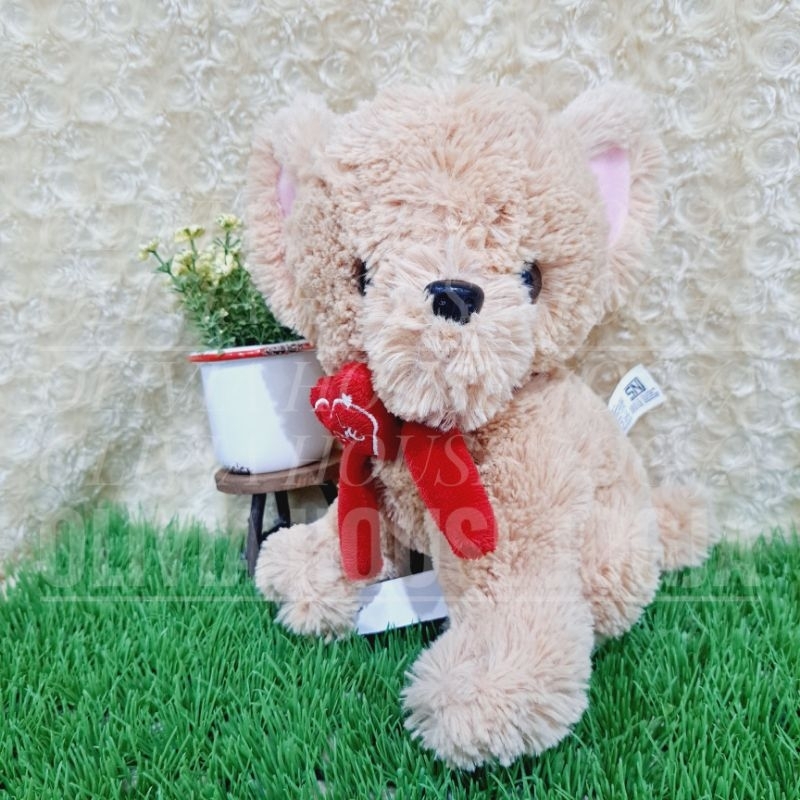 Boneka Cihuahua Kalung Love Merah Boneka Anjing Cihuahua Coklat
