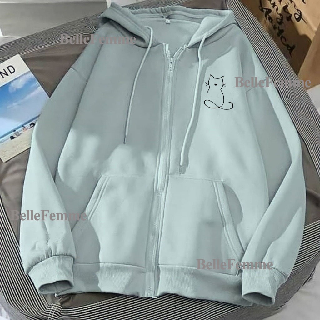 Hoodie Zipper Sweater garis kucing Resleting pria wanita Size L XL XXL 3XL 4XL bigsize zipper wanita