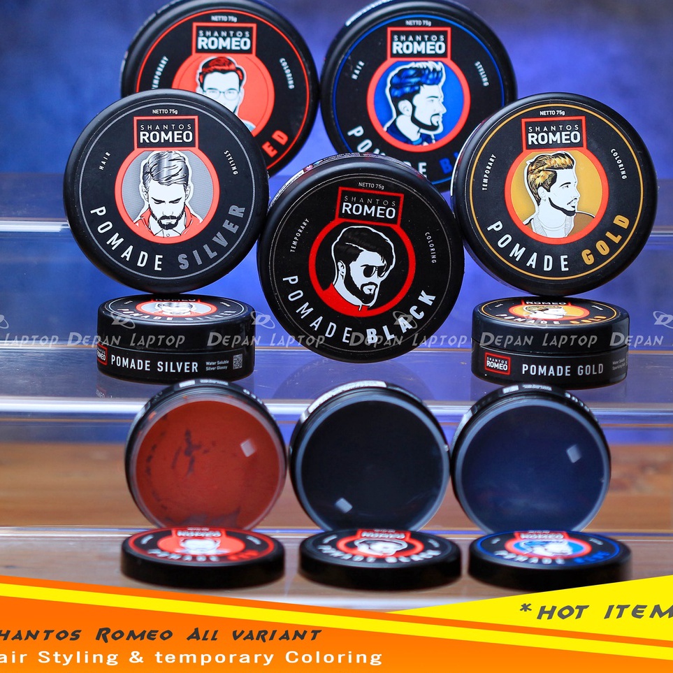 Shantos Romeo Hair Coloring Gold Pomade warna temporary hitam merah biru silver gold
