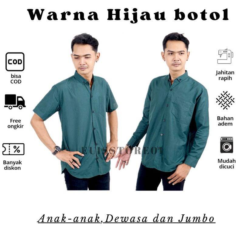 Kemeja Pria Polos hijau tua hijau botol dark green hem cowok polos hijau tua hijau botol dark green 
