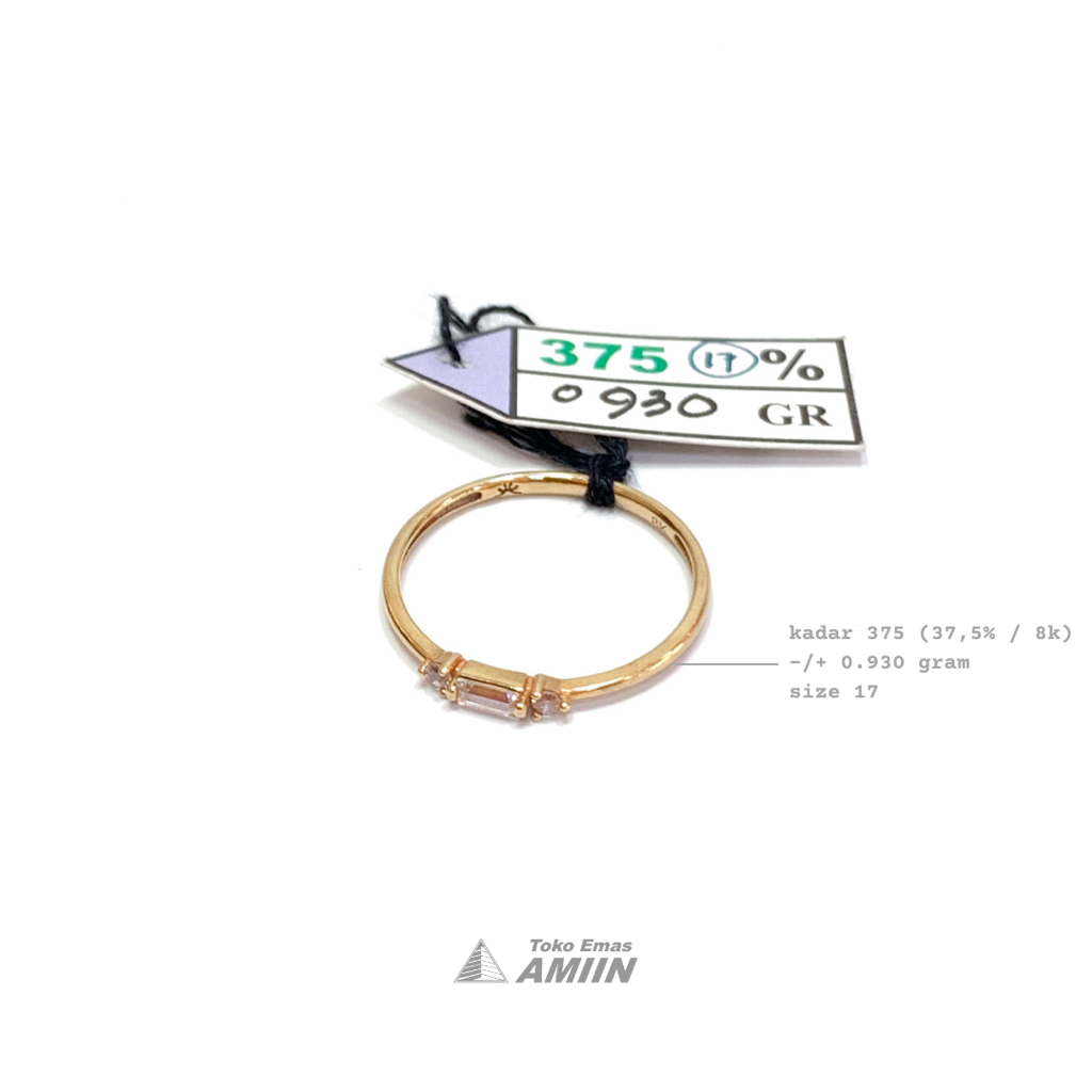Toko Emas Amiin Cincin Emas Asli YT Gold Kadar 375 (37,5% / 8K) 0.930 Gram - Fashion Korea Diamond Look A Like Baguette Round Cut
