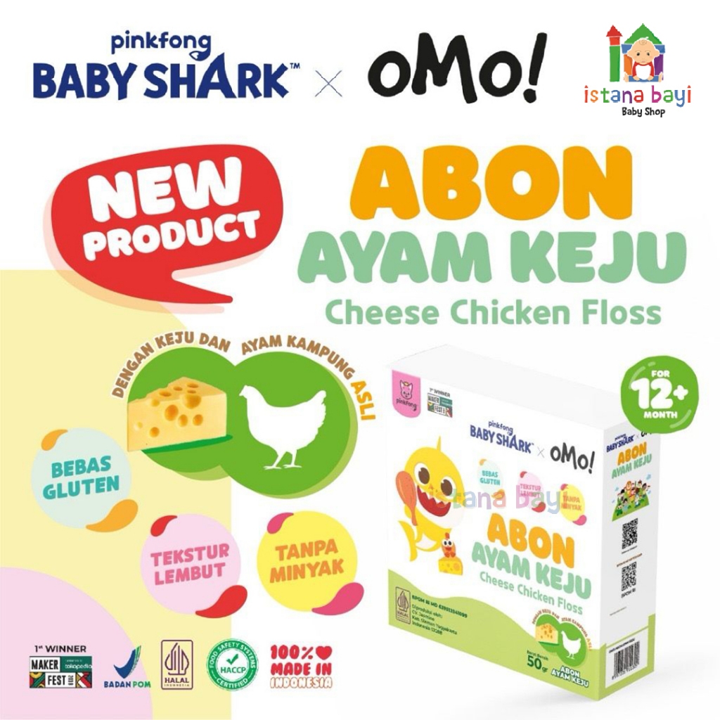 

OMO X Pinkfong Baby Shark Abon Sapi Keju (Cheese Beef Floss) / Abon Ayam Keju (Cheese Chicken Floss) / Makanan Mpasi anak