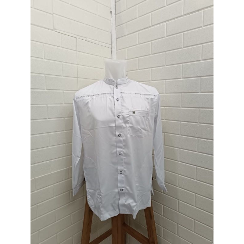 Baju Koko Busana Muslim Pria Al-Wafa Medium Gold 0457 Lengan Panjang Warna Putih Polos