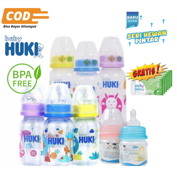 Promo Huki Botol Susu Bayi 0-6,6-12 Bulan, 1,2 tahun Murah Gratis ongkir Dot Nipple Gepeng Orthodont