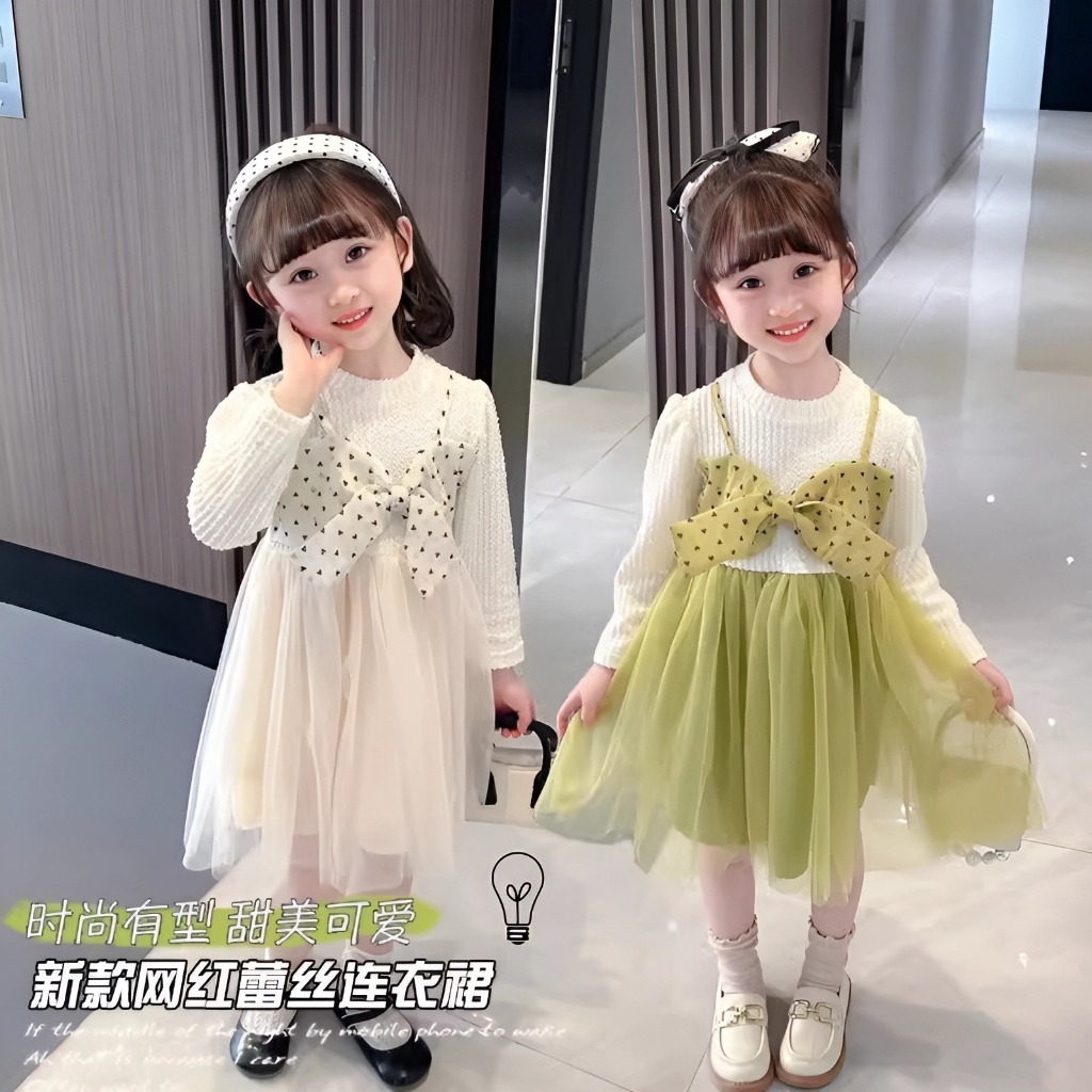 Dress Tutu Model Baju Atasan Bludru Lengan Panjang Kombinasi Rompi Pita Motif Love | Gaun Pesta Anak
