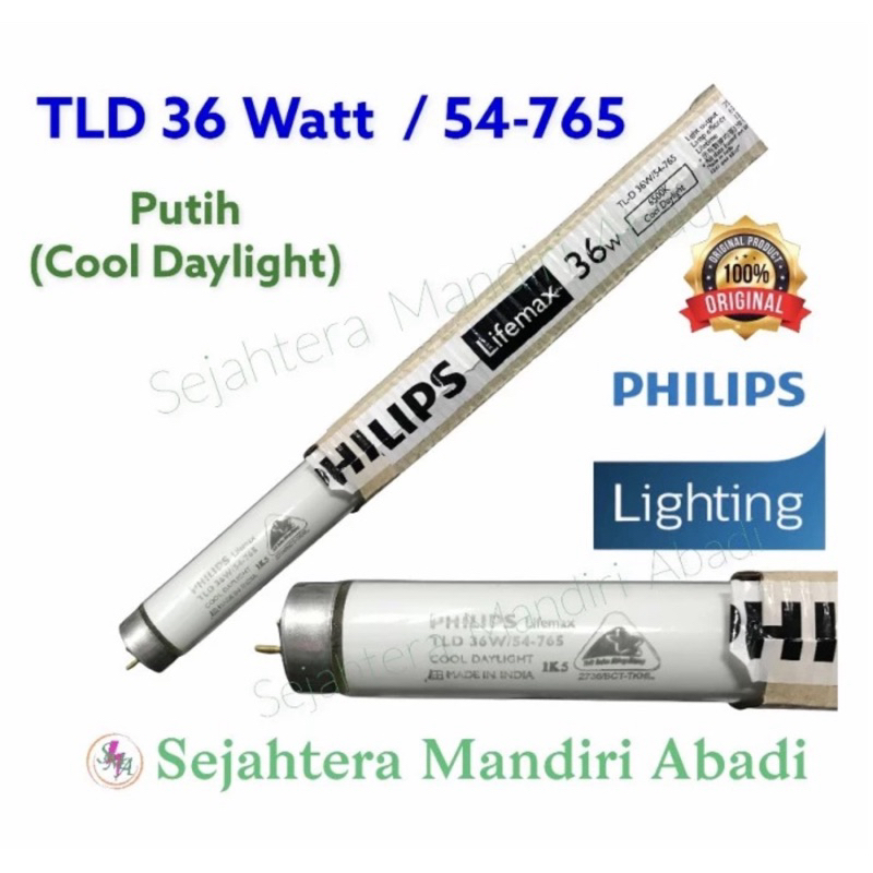 Lampu TL Philips 36 Watt Putih T8 TLD36W/54-765 Neon 6500K