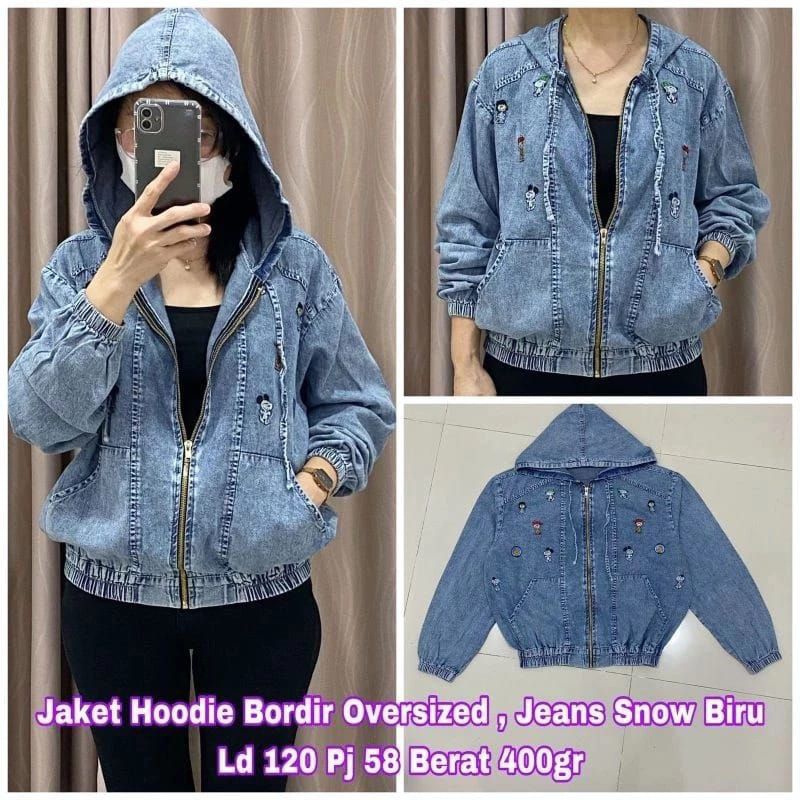 GFU511 Jaket Wanita Jeans Denim Jumbo LD120 pj57 hoodie saku dada