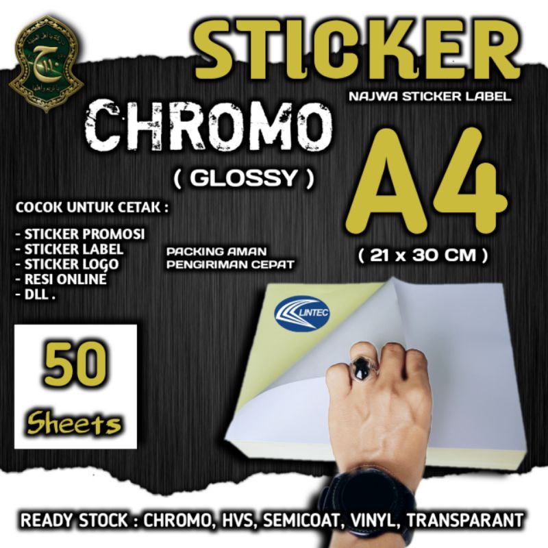 

STICKER KROMO ( GLOSY ) A4 ISI 50 LEMBAR TERMURAH