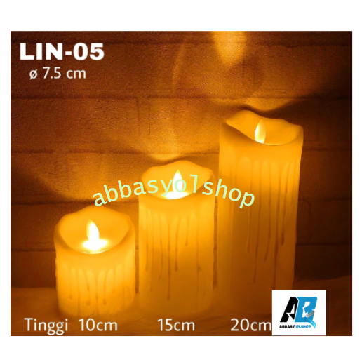 LIN05 Lilin LED Melted Plain BESAR Baterai Elektrik Api Bergoyang 10 / 15 / 20cm